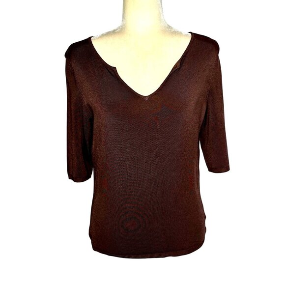 Worthington Stretch Tops - Worthington Stretch Brown Slinky Knit Top PM 90s Y2K V Neck